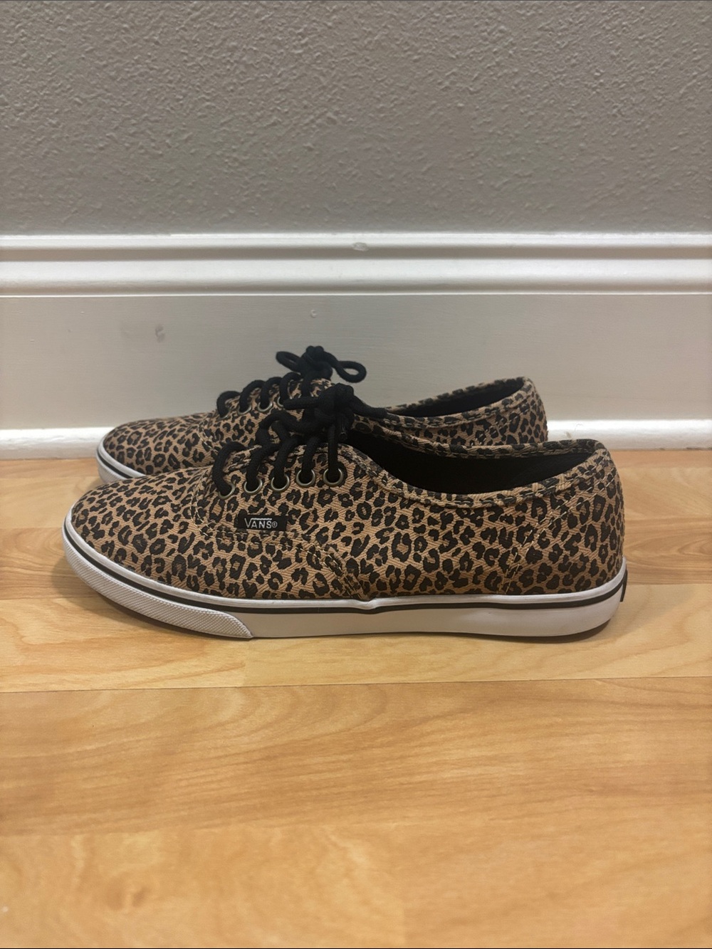 Vans Tan and Black Leopard Canvas Sneakers